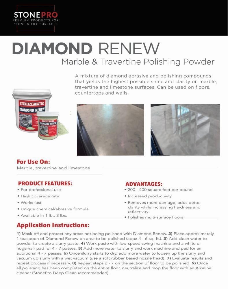 Diamond Renew Polishing Powder – Diamond Abrasive for Marble, Travertine & Li…