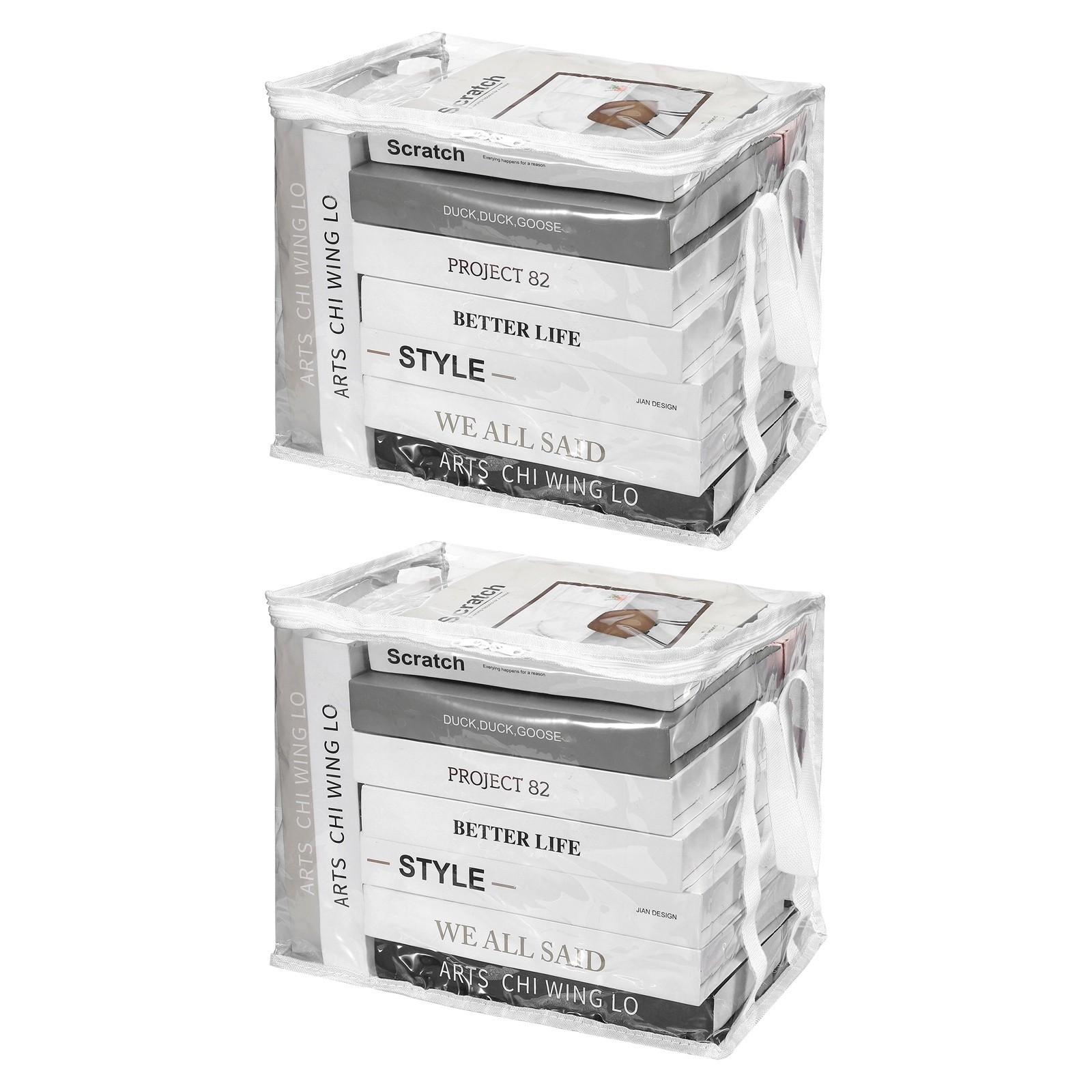12.6×9.5×9.8in Clear Storage Bags, 2PCS Plastic Storage Bags with Zipper,M,White