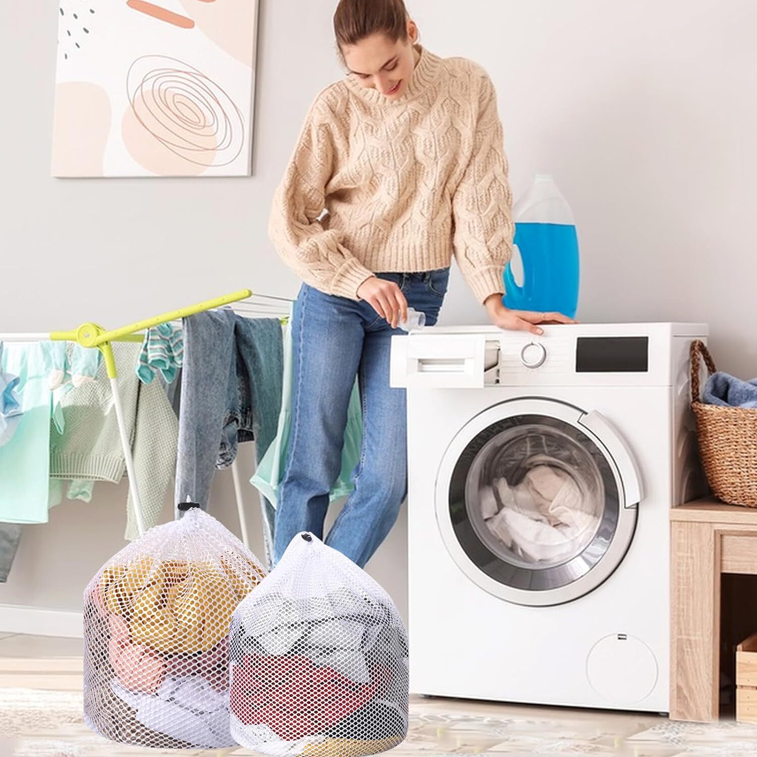 3×Heavy Duty Large Mesh Net Wash Clothes Laundry Bag With Drawstring Top Closure