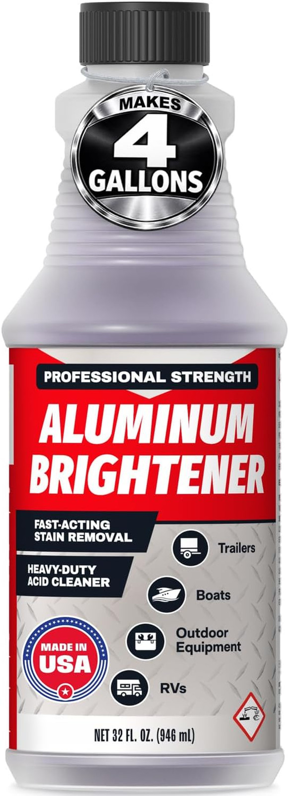 Concentrated Aluminum Brightener & Cleaner – Makes 4 Gallons – Removes Oxidation