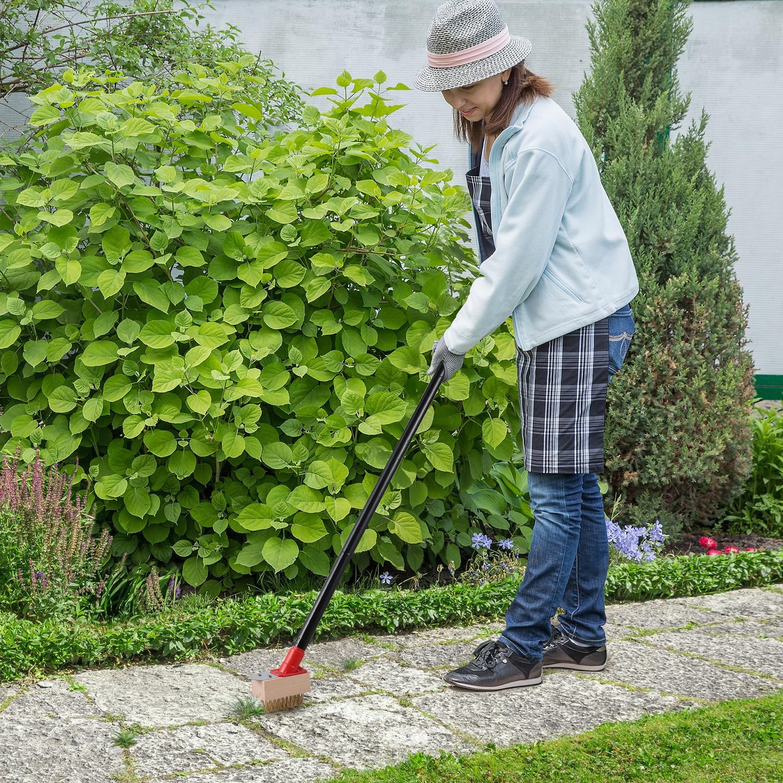 Moss Remove Brush with Long Handle(53IN), Deck Crevice Cleaning Tool, Weed Re