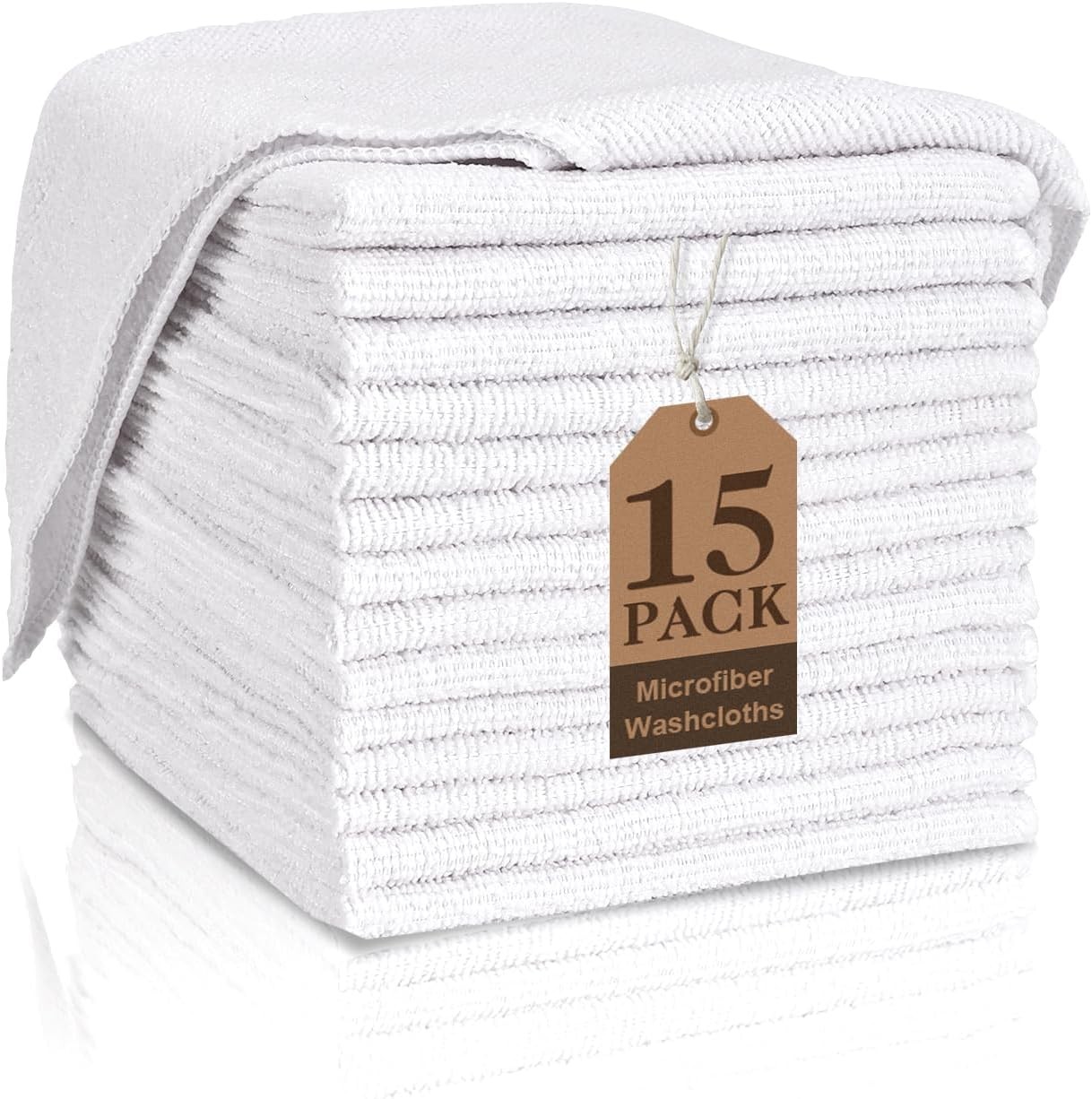White Washcloths 15 Pack, Highly Absorbent & Quick Drying Face Towels, Premium