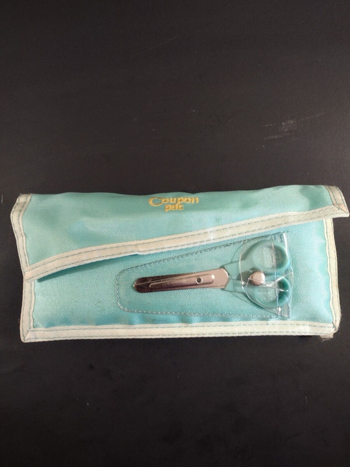 Vintage Coupon PAC Organizer Aqua Teal With Scissors 70s 80s
