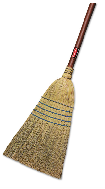 Heavy-Duty Corn Broom, Wood Handle, Red, Indoor/Outdoor Use