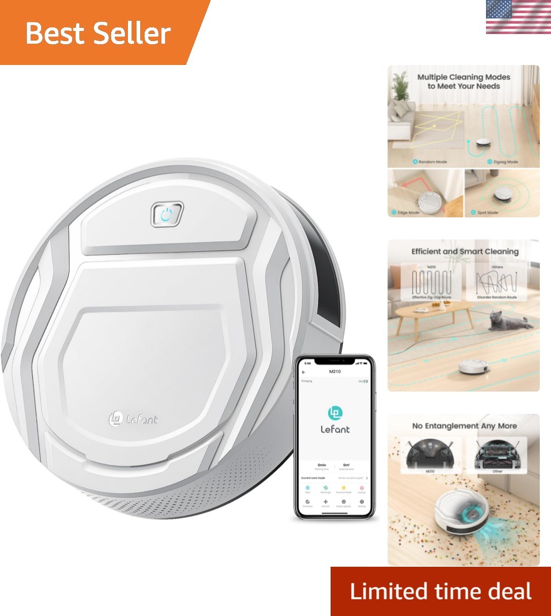 Robot Vacuum Cleaner, Strong Suction, 120 Mins Runtime, Slim, Low Noise, Auto…