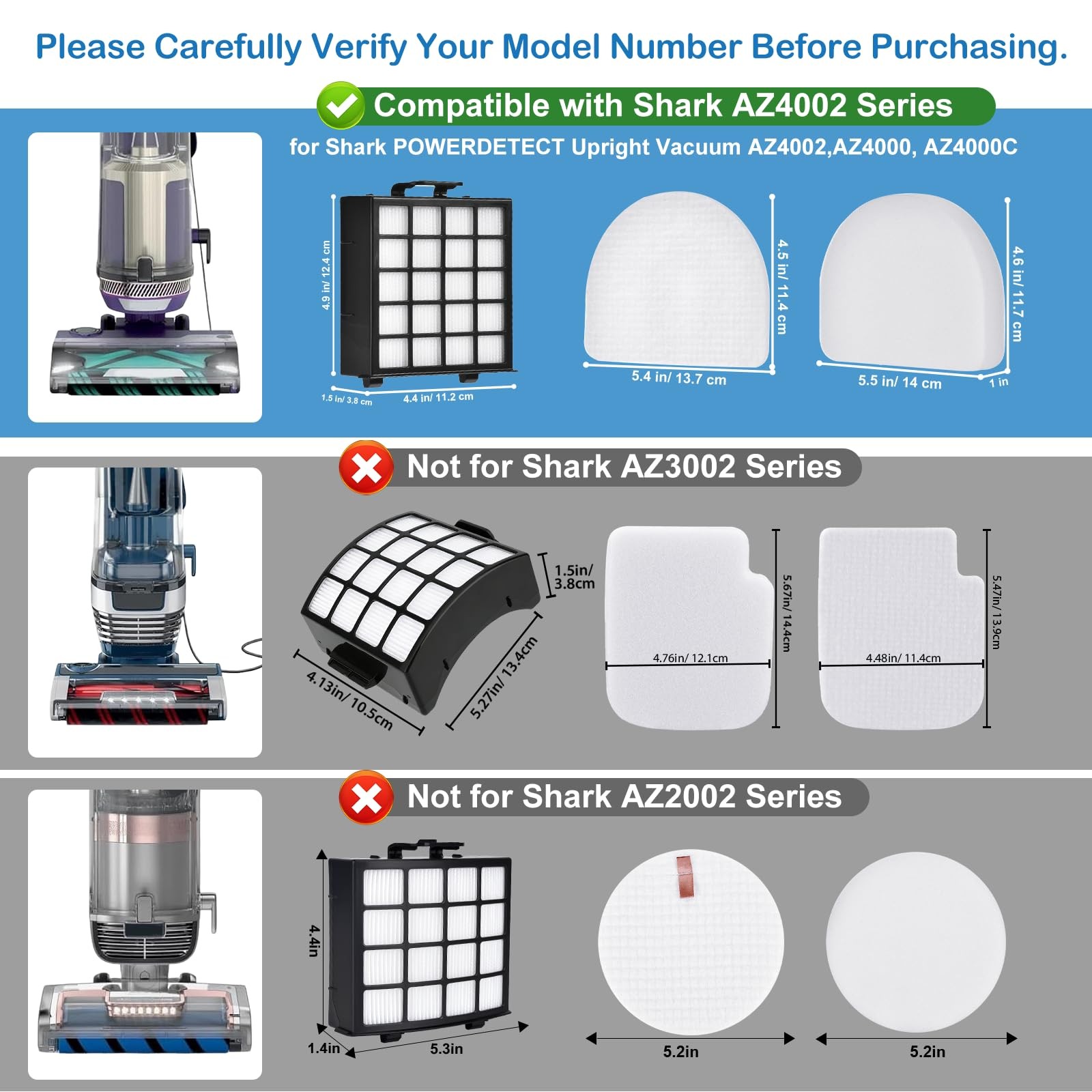 7 Pcs AZ4002 Replacement Part Filter for Shark POWERDETECT Upright Vacuum