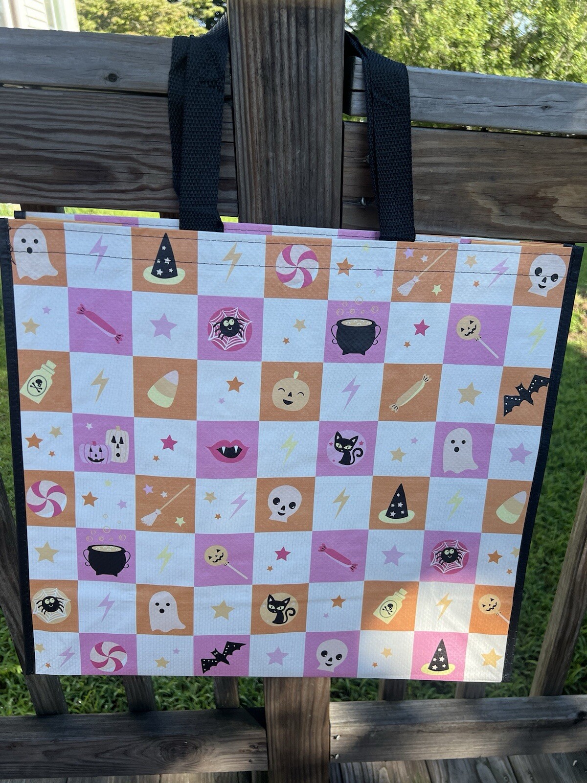 NEW TJMaxx Reusable Shopping Bags Tote FUN HALLOWEEN Pastel Checkerboard🎃