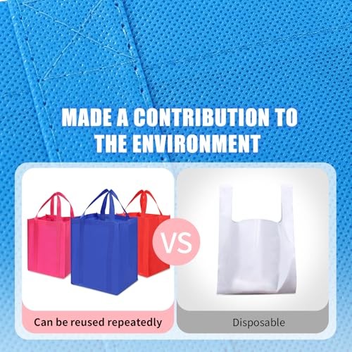 12 Pack Large Reusable Grocery Bags Heavy Duty Nonwoven Fabric 40 lbs