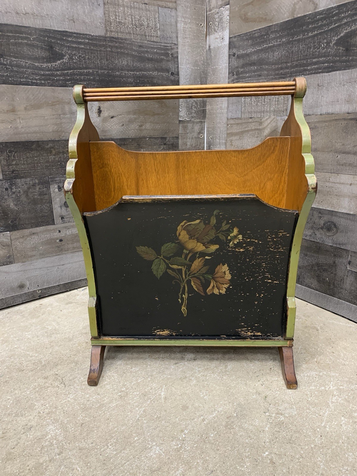 Vtg Art Nouveau Magazine Rack Florentine Footed Stand Wood Record Case Antique