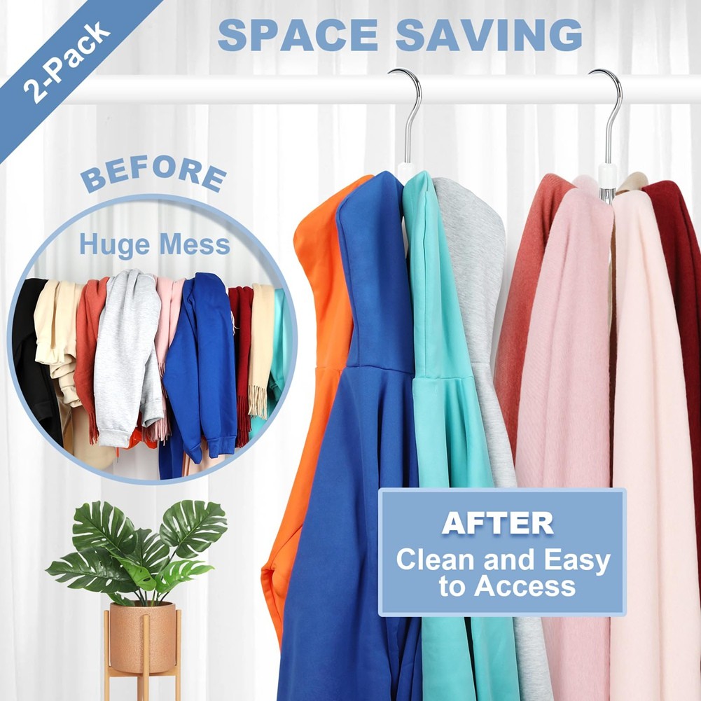 Hoodie Hangers 2-Pack with 6 Balls, 360°Swivel Purse Hanger, Scarf Hanger,6606