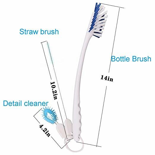 Bottle Cleaning Brush Set Nylon Bristle Long Handled Narrow Versatile Detailed