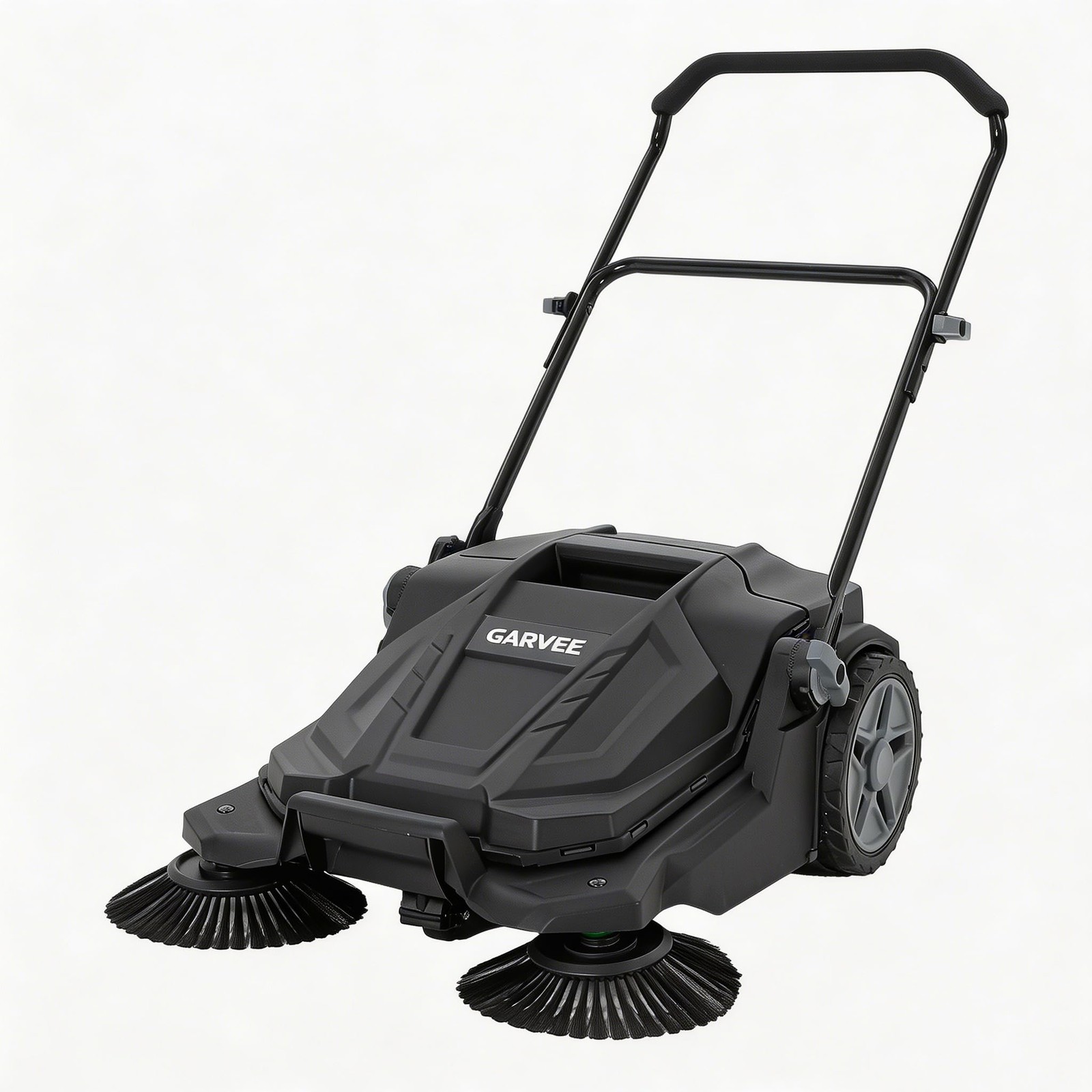 New Floor Sweeper Walk Behind Hand Push 25.6 Inch Width 5 Gal Waste Container