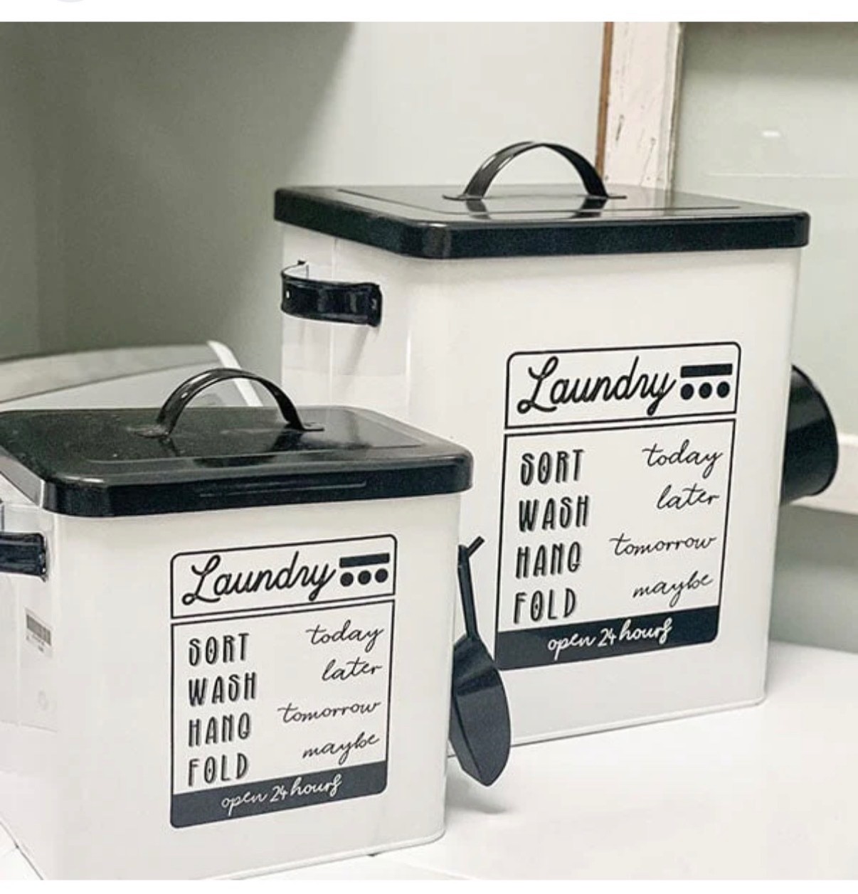 Decor Steals White Black Laundry Detergent Powder Storage Tin Boxes With Scoops