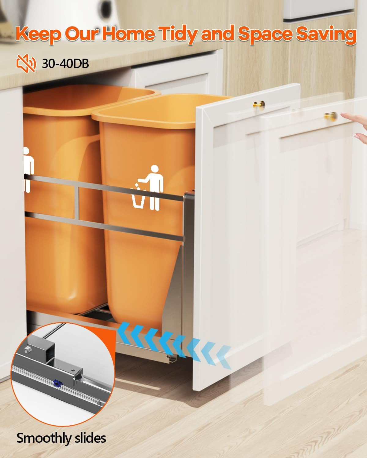 Under Cabinet Dual Pull Out Trash Can Kit for Kitchen – 17″W x 24″D Required