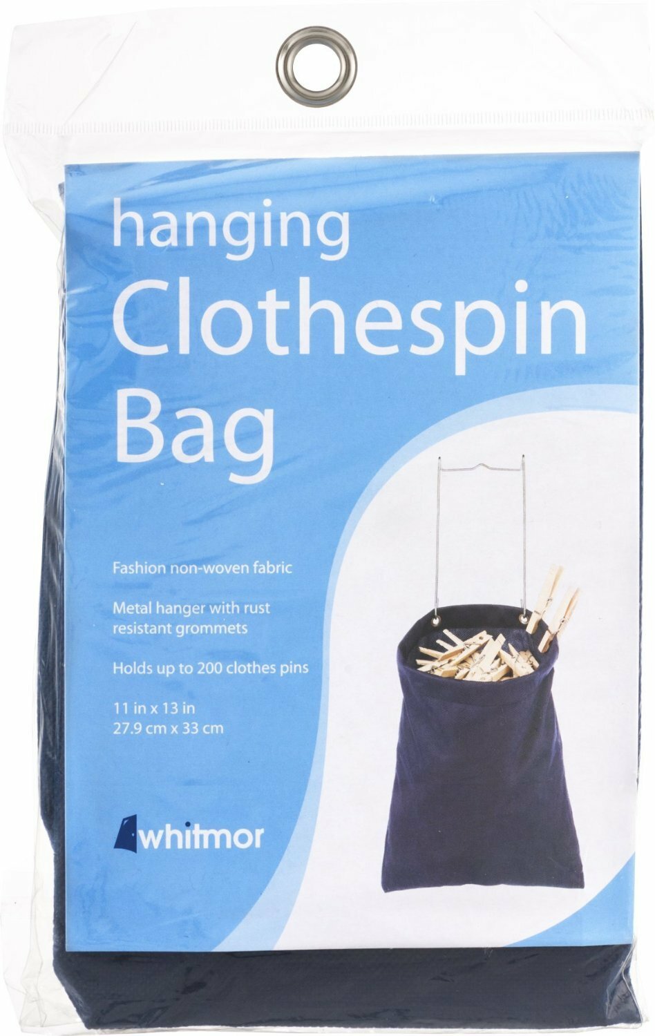 Whitmor Hanging Clothespin Bag Holds 200 Laundry Clothes Pins Indoor / Outdoor