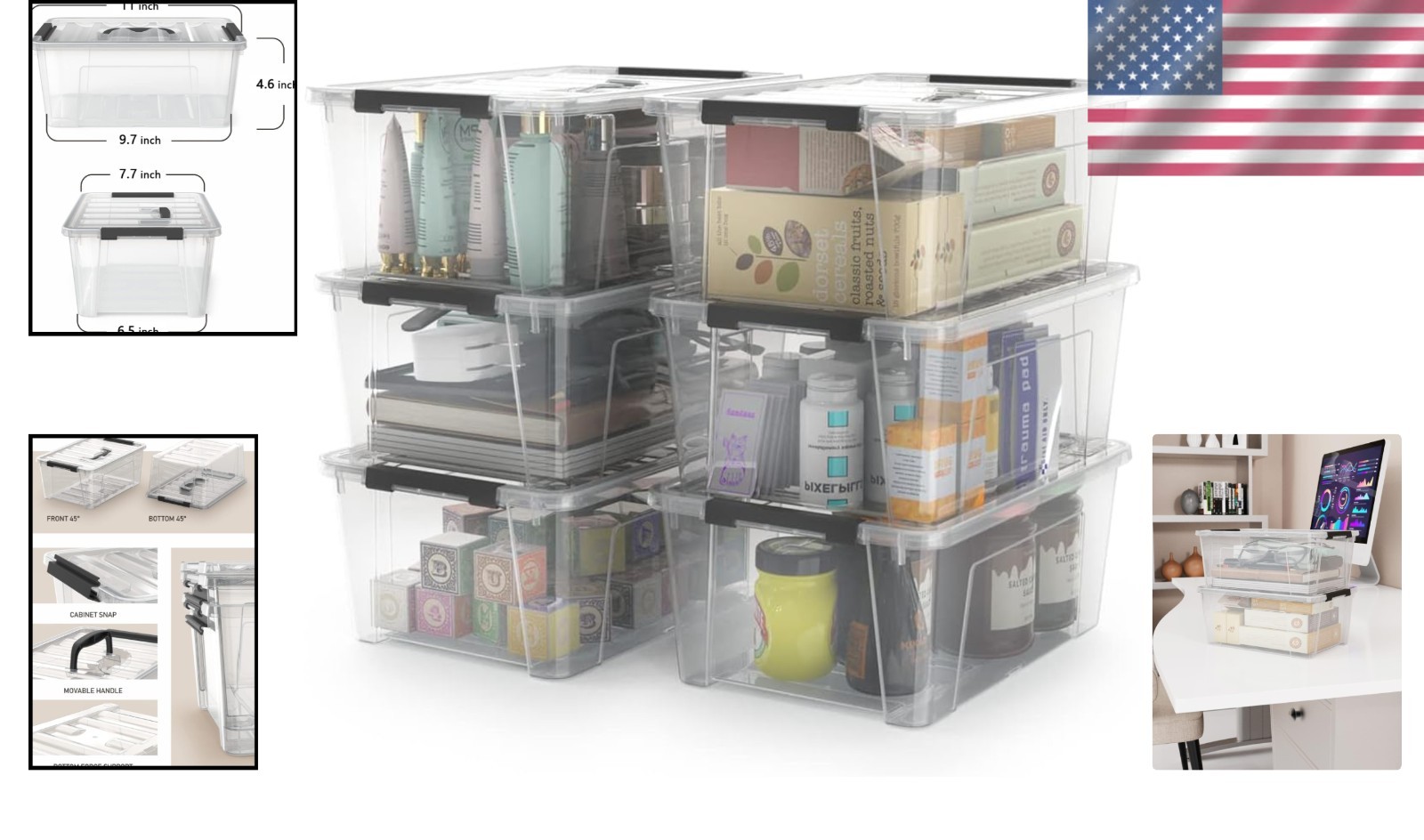 Shatterproof Clear Organizer Bins – 6-Pack Latch Boxes for Clutter-Free Spaces