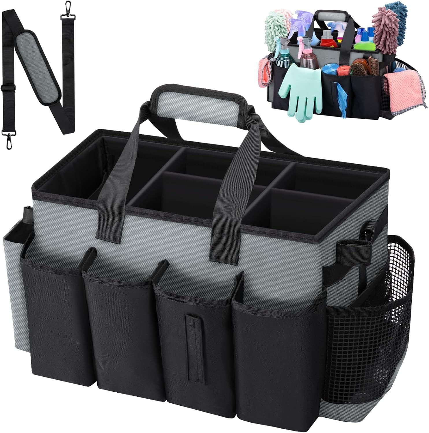 Wearable Large Cleaning Caddy Bag for Housekeepers(Black&Gray),Cleaning Supplies