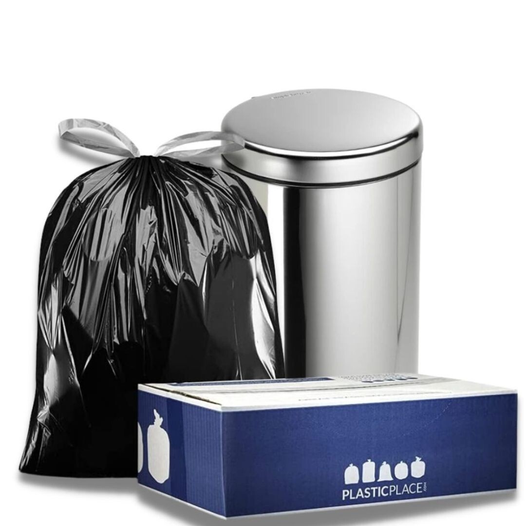 Plasticplace 13 Gallon Drawstring Trash Bags – Black, Case of 200 Garbage Bags