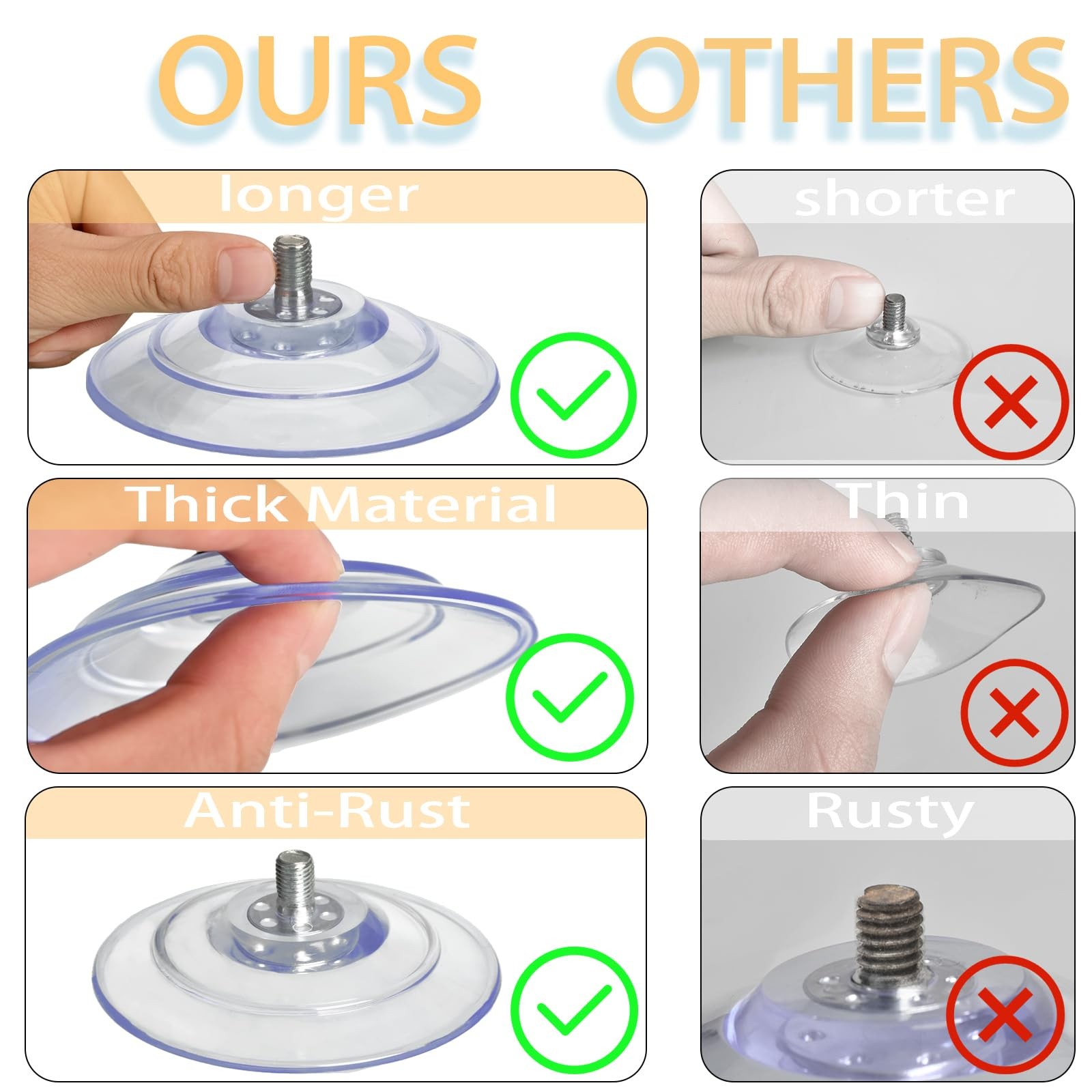Upgraded Large Suction Cup Screws 3.4″/85mm Plastic Suction Pads 4 Pack Clear