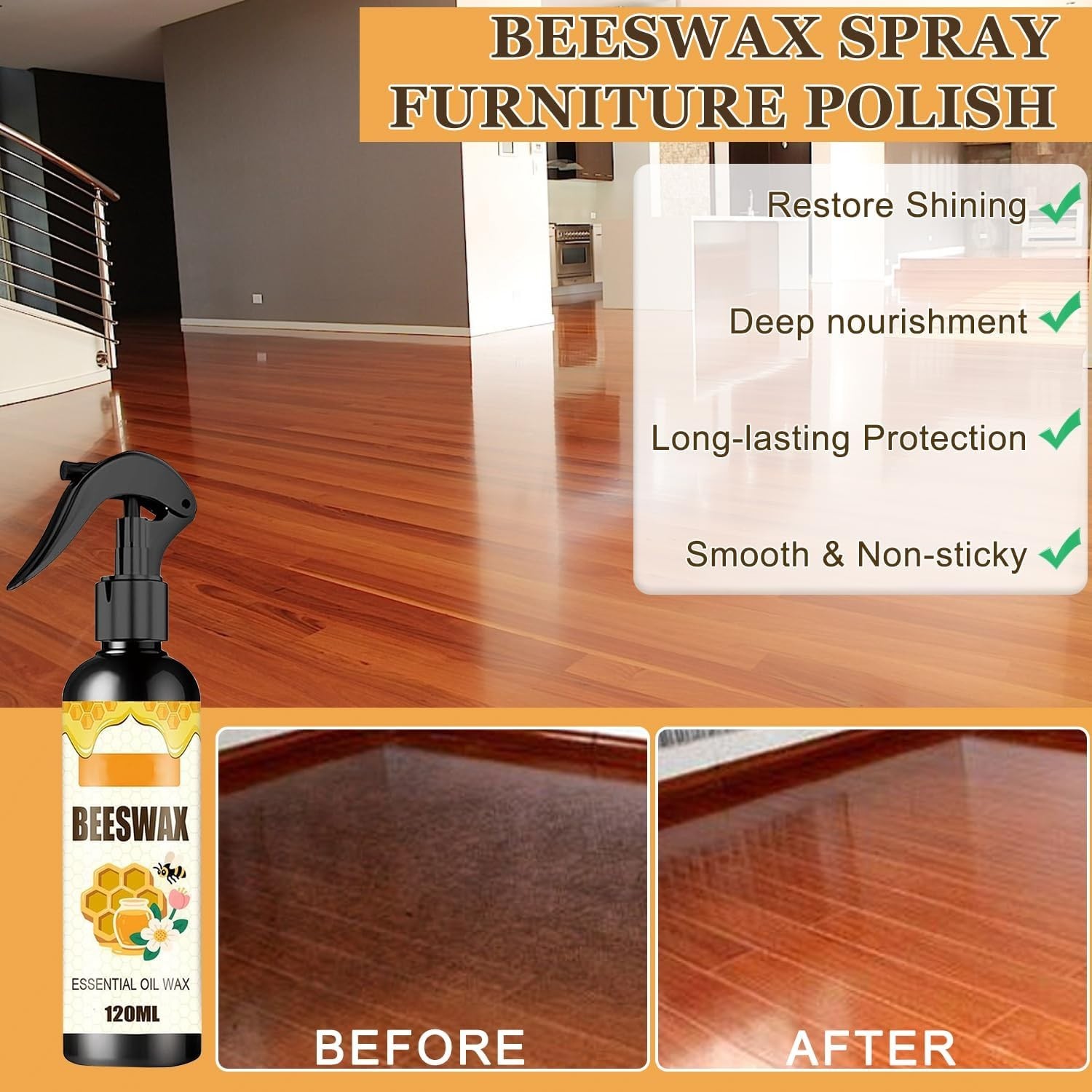 2PCS Beeswax Spray,Natural Furniture Polish, Spray Cleaner, Wood Polishing