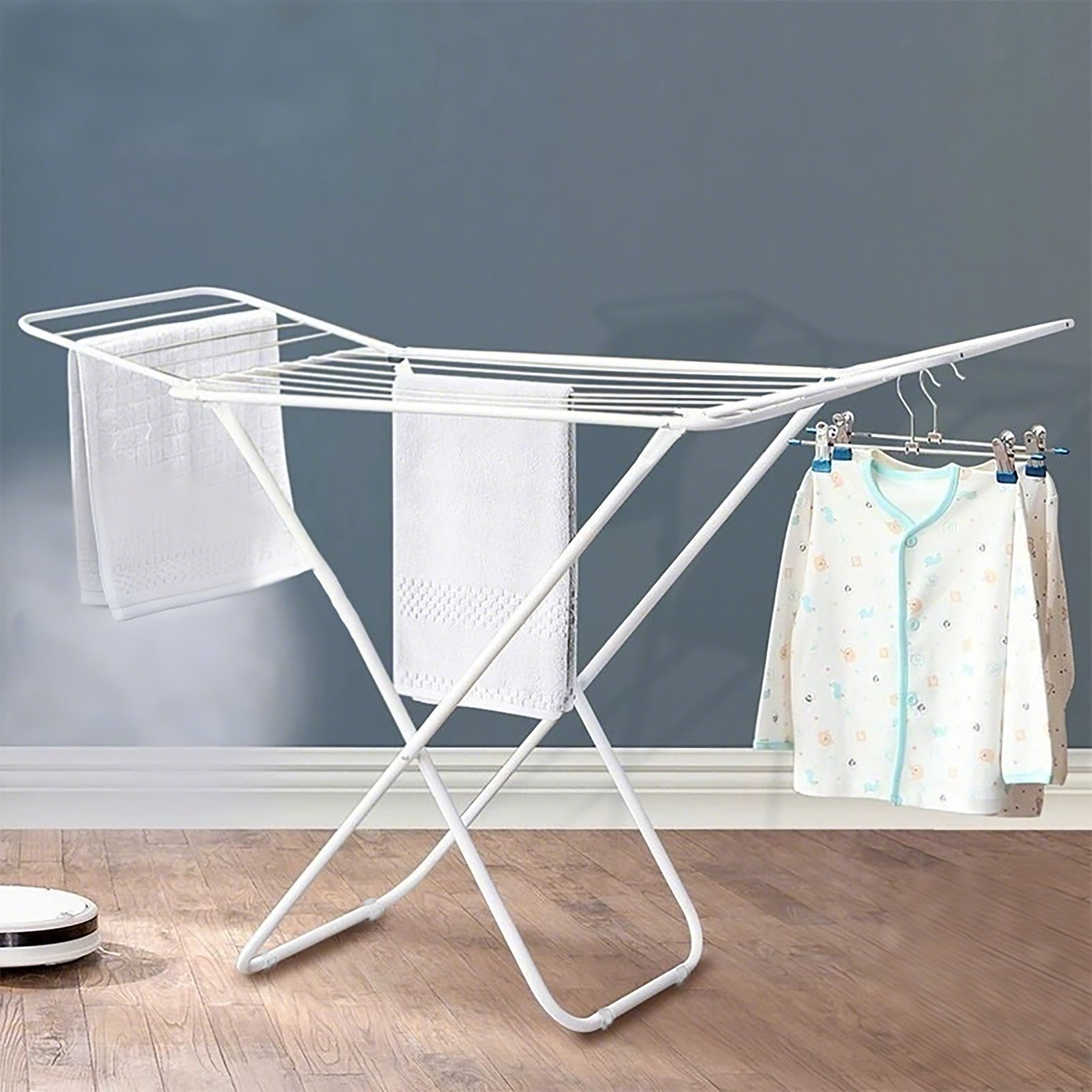 Laundry Drying Rack with Gullwings White Metal Air Dry Folding Stand