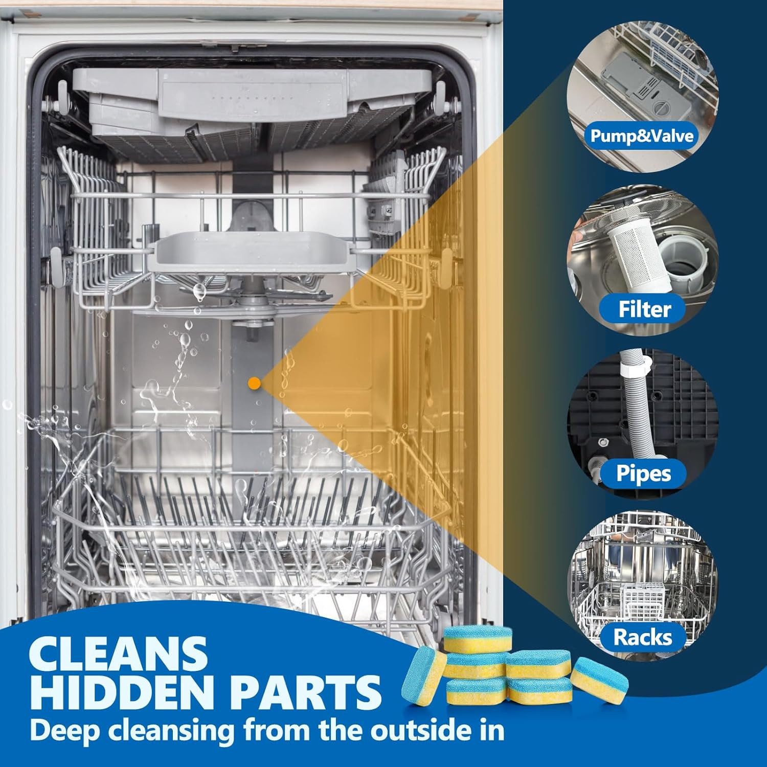 Dishwasher Cleaner and Deodorizer Tablets 24 Pack,Deep Cleaning Descaler Pods fo