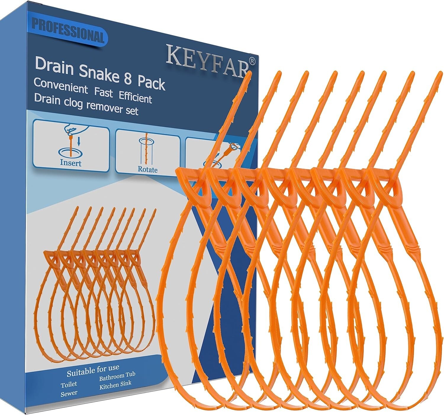 8 Pack 25inch Drain Snake Clog Remover, Drain Hair Remover, Sink Snake Drain …