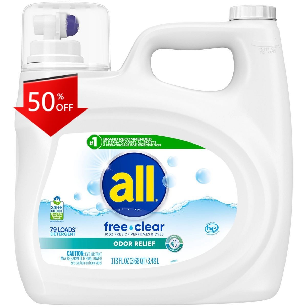 All Ultra Free Clear Odor Relief HE Liquid Laundry Detergent 79 Loads – 118oz