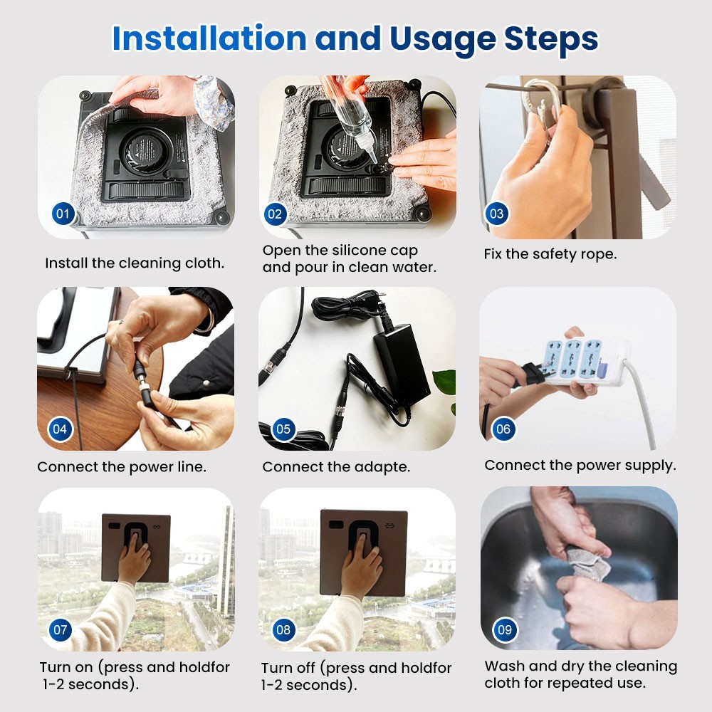 Smart Window Cleaner Robot Automatic Double Spray Head 50ml Water Tank Remote