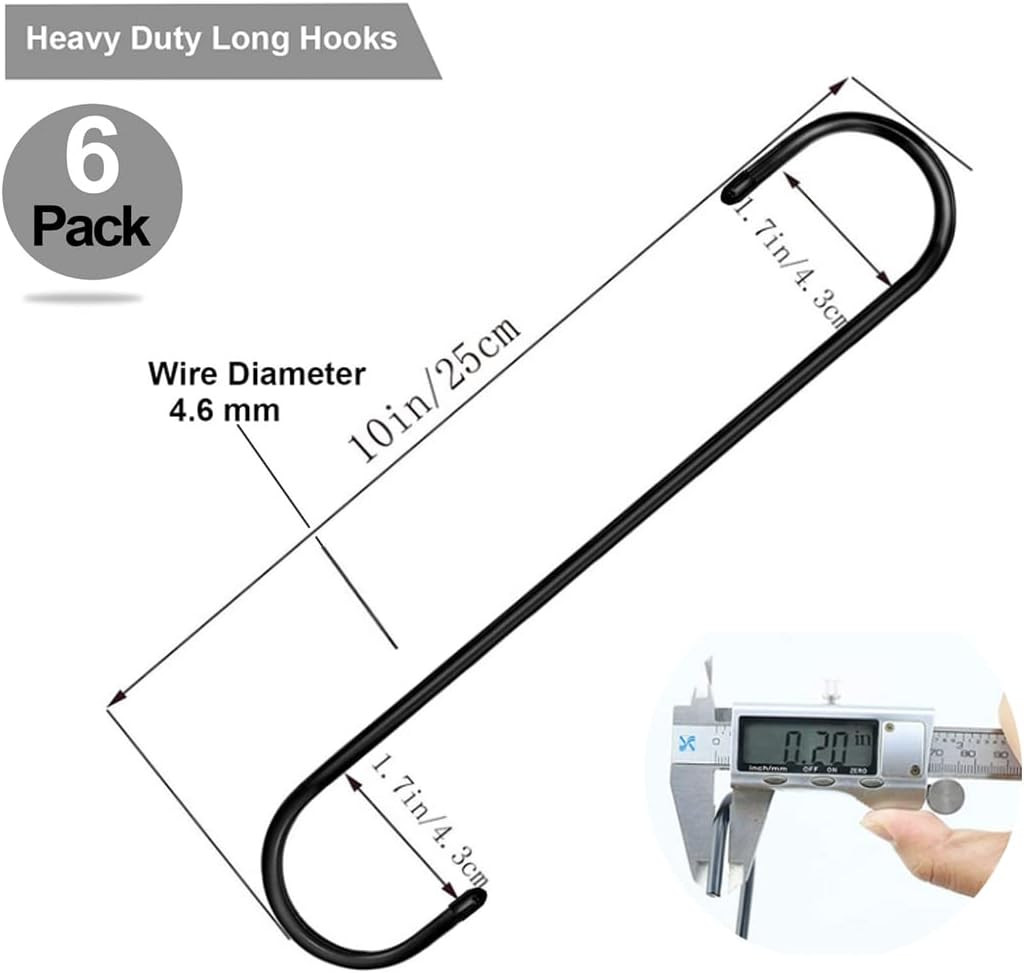 Extra Large Plant S Hooks (6 Pack 10 inch) Rust Resistan Heavy Duty Long S Hooks