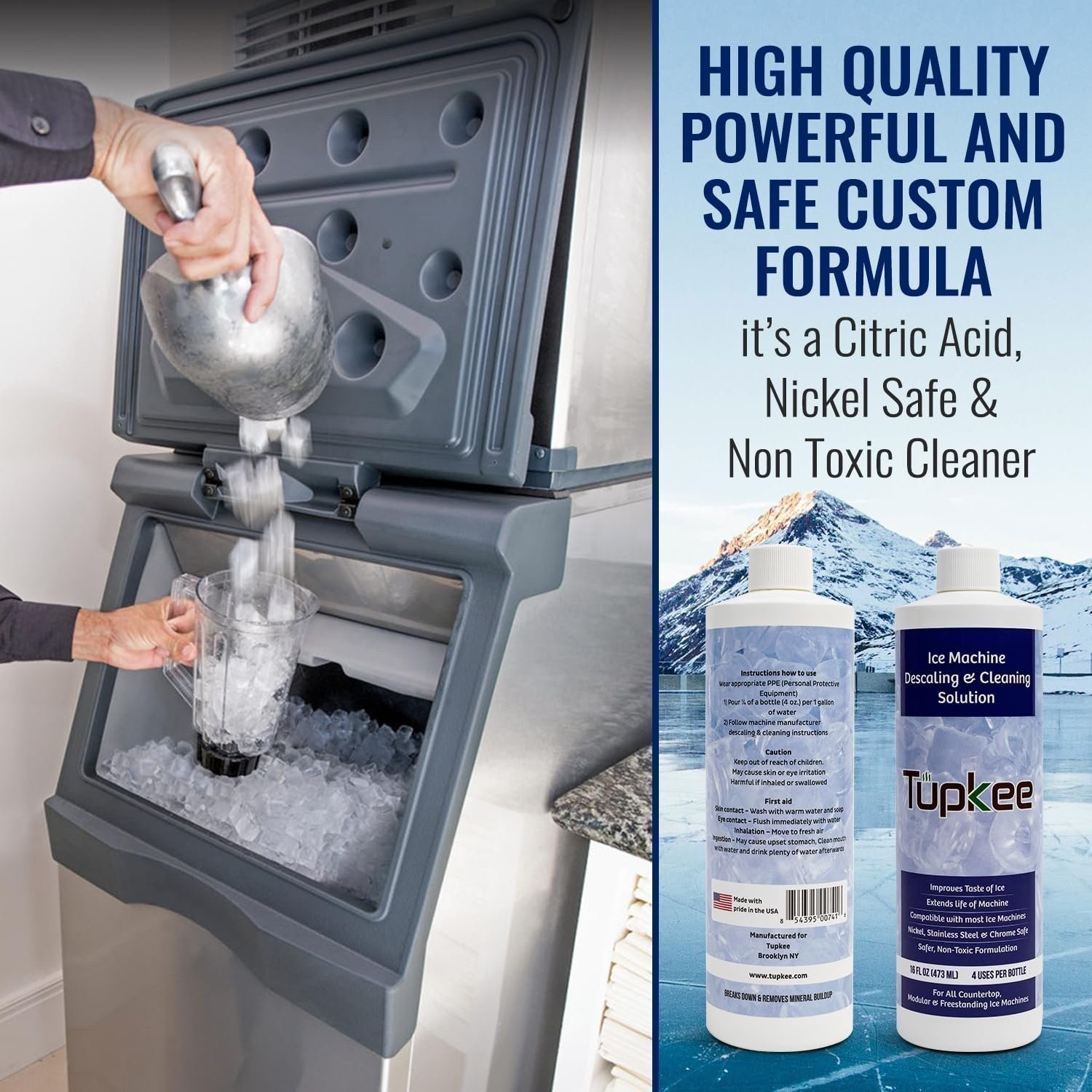 Tupkee Ice Machine Cleaner Nickel Safe, 16oz Ice Maker Cleaner, Universal 4 Pack