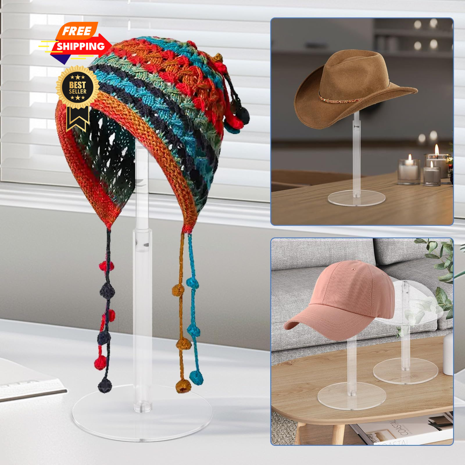 Vrietina 4PCS Acrylic Hat Stand and Wig Display Rack with Height 4 PCS, 4 PCS