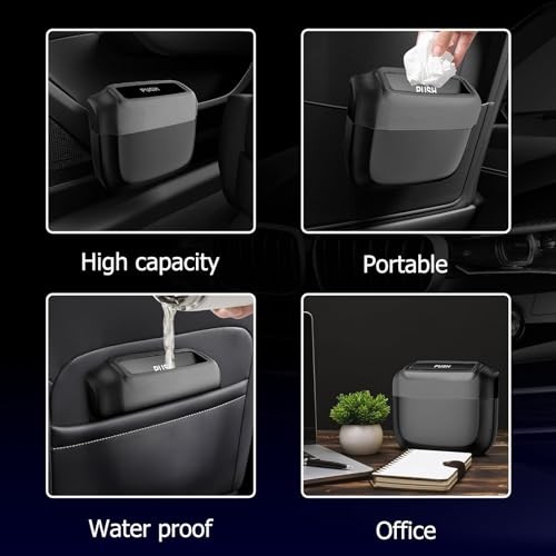 Pack Car Trash Can with Lid, Built-in Storage Garbage Bag, Vehicle 2 Black
