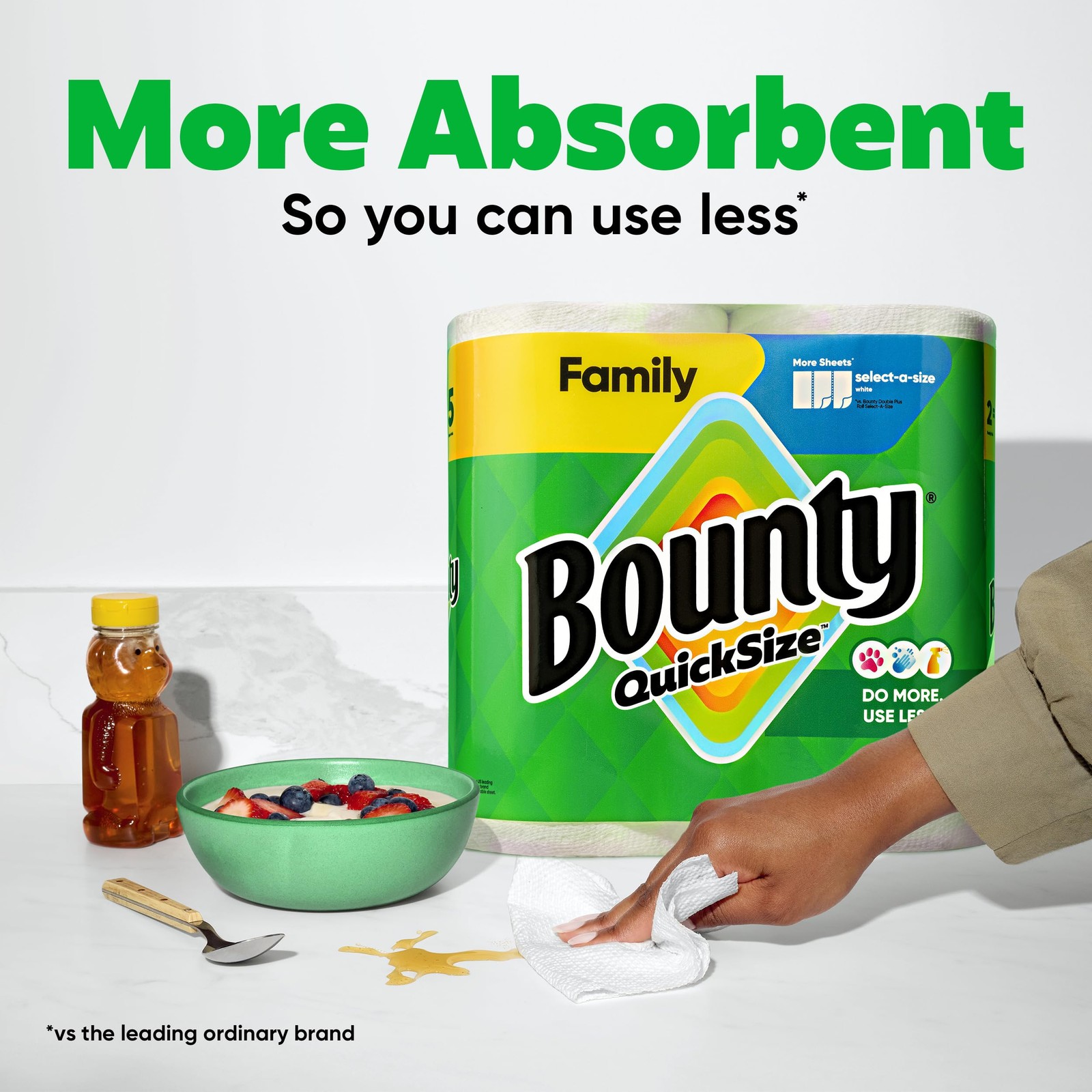 Bounty Paper Towels Quick Size. White. 16 Family Rolls = 40 Regular Rolls