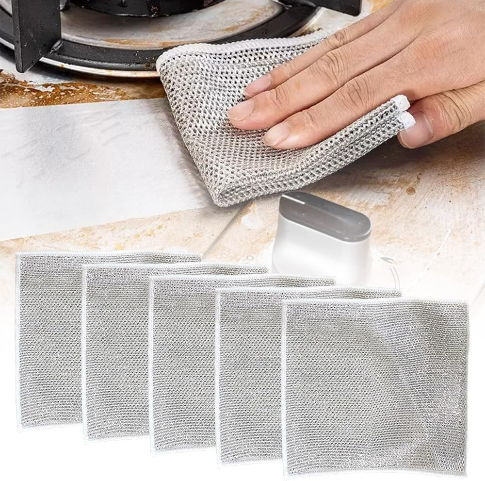 Multipurpose Wire Dishwashing Rags for Wet and Dry, 2024 New Double Layer Wire C