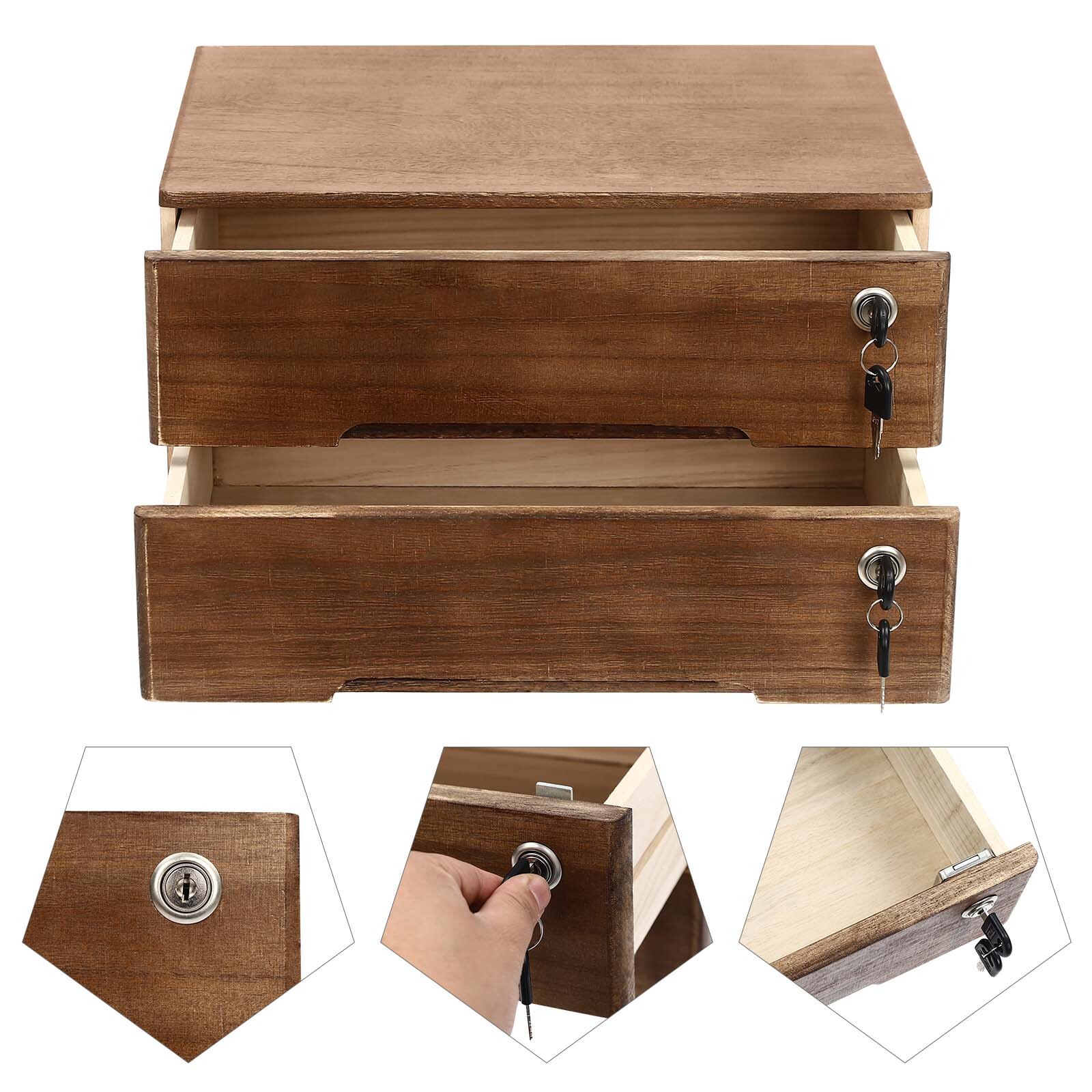 Wooden Desktop Jewelry Drawer Storage Box Table Cabinet Holder Organizer Chest