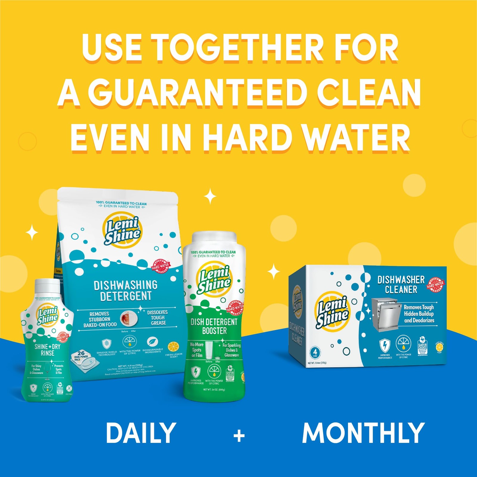 Lemi Shine Natural Dish Detergent Booster – Hard Water 24 Ounce (Pack of 2)