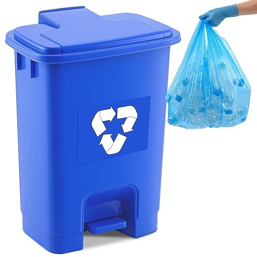 5.3 Gallon Blue Recycling Bin Foot-Operated Lid with 50 Trash Bags