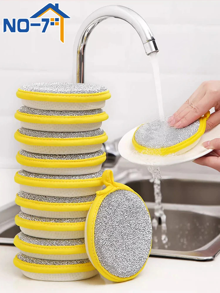 10 Pcs,Round Sponge Scrubber – Double-Sided Cleaning, Easy Stain Removal