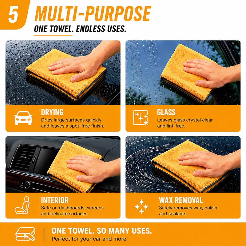 CarCarez 4 Pack Microfiber Car Detailing Polishing Towels 16″x24″ 380 GSM Gold