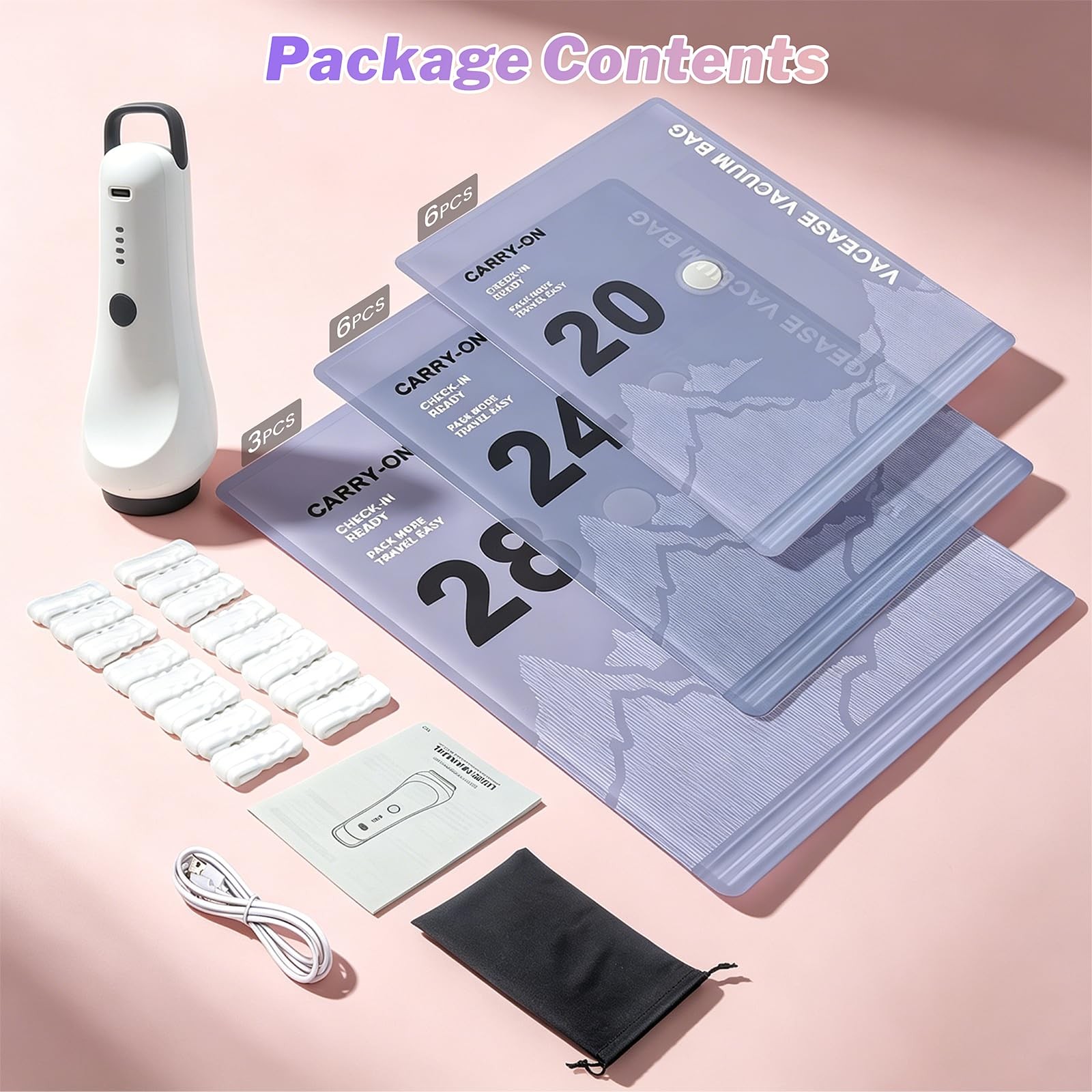 15 Pack Vacuum Storage Bags with Rechargeable Pump Travel Luggage Clothing