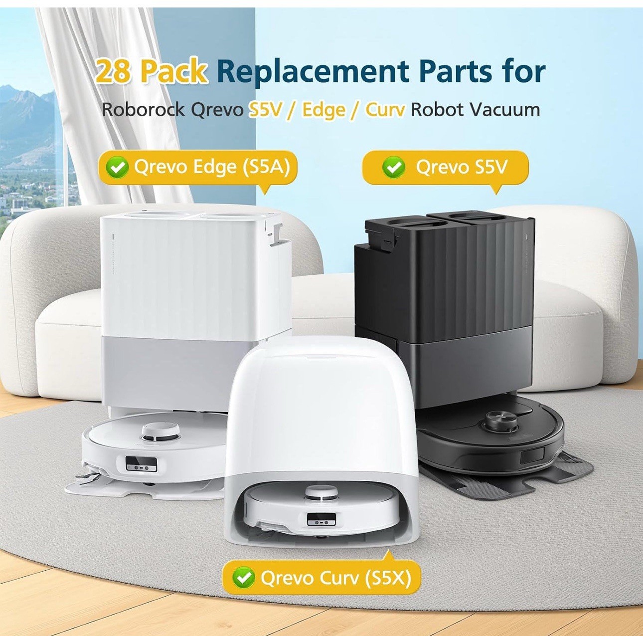 24 Pack – Replacement Parts for Roborock Qrevo S5V/Curv/Curv S5X/Edge/Edge S5A