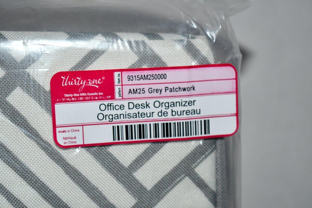 Thirty One Office Desk Organizer in Grey Patchwork With EMBROIDERY NWT