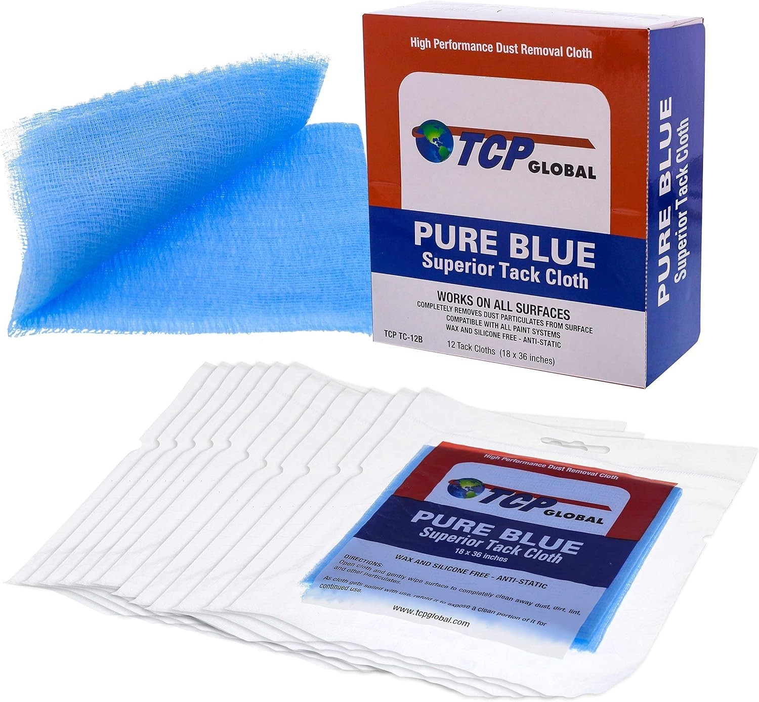Pure Blue Superior Tack Cloths – Tack Rags Box of 12 Automotive Car Paint