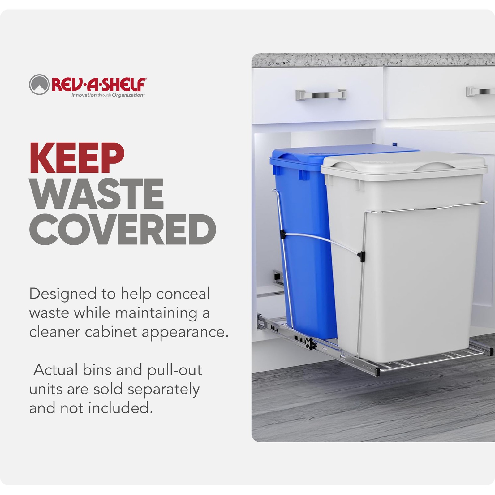 Rev-A-Shelf Kitchen Waste Container & Trash Can Lid, Fits 35 & 50 Qt, Red