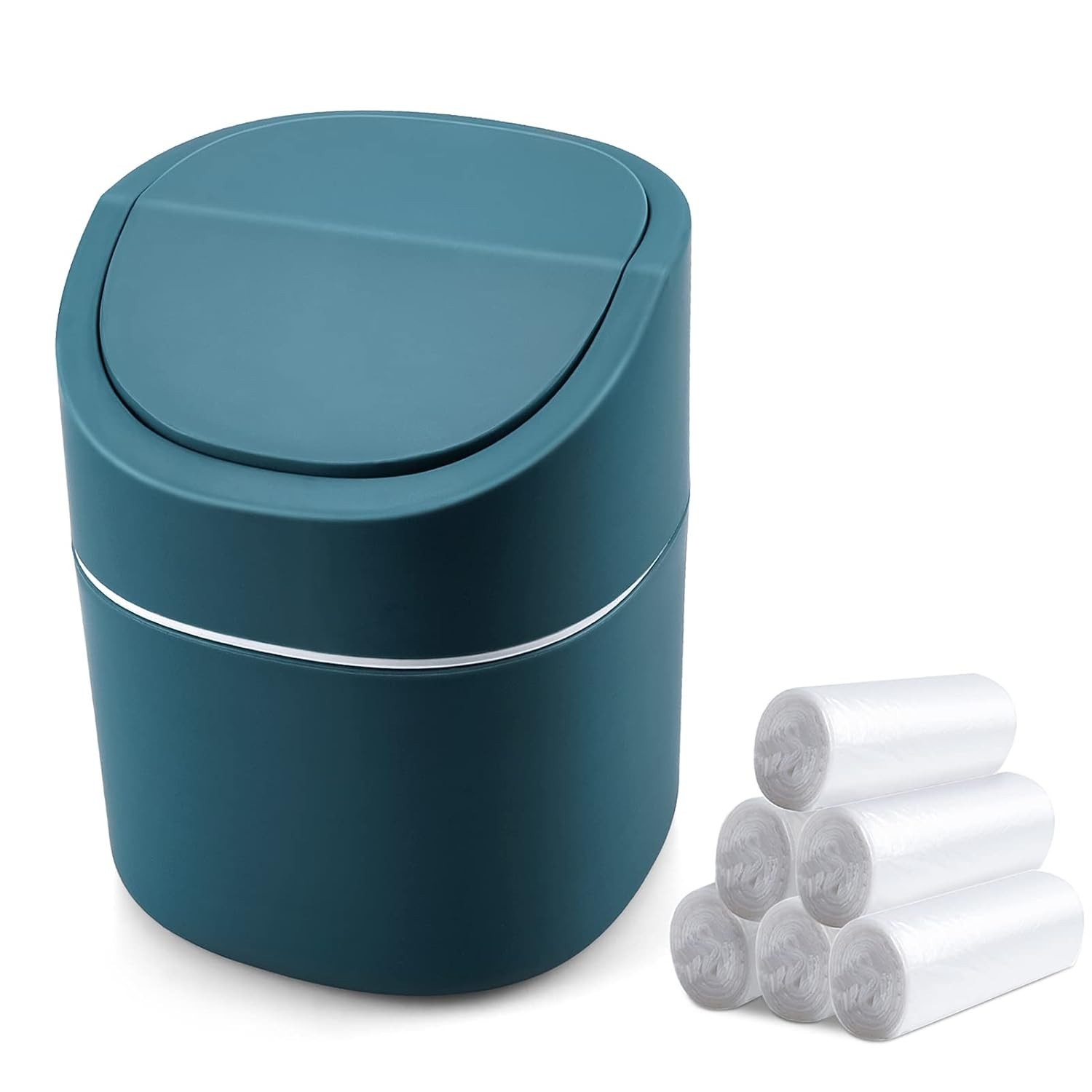 Mini Desk Trash Can with Lid 180 Trash Bags Small Swing Top Countertop Waste Bin