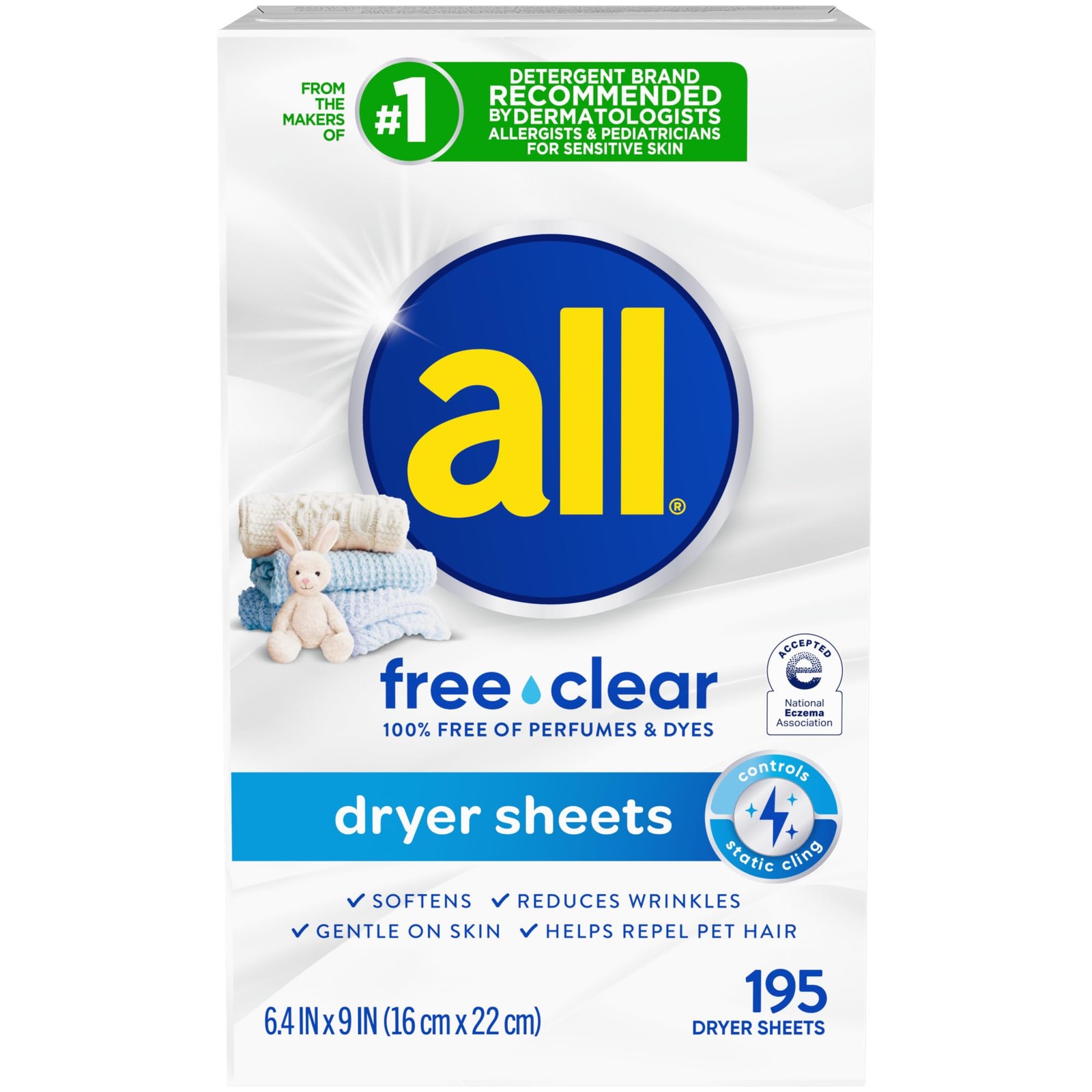 all free clear Fabric Softener Dryer Sheets for Sensitive Skin, 195 Count