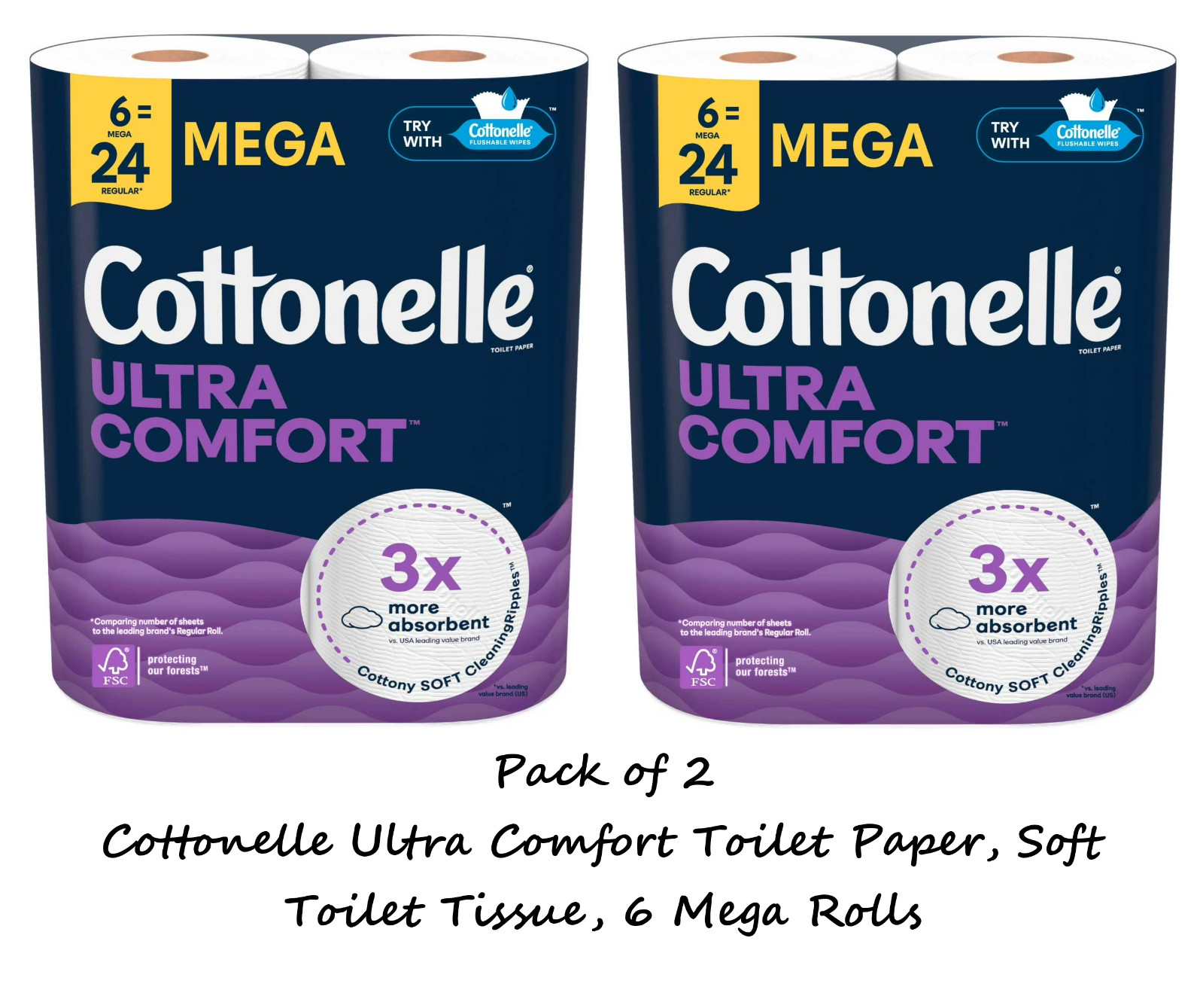 Cottonelle Ultra Comfort Toilet Paper, Soft Toilet Tissue, 6 Mega Rolls (2 Pack)
