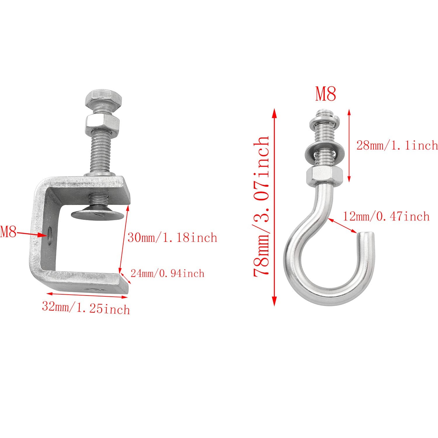 Beam Hook 2Set 1-3/16 Inch 304 Stainless Steel C Clamps and Heavy Duty Hangin…