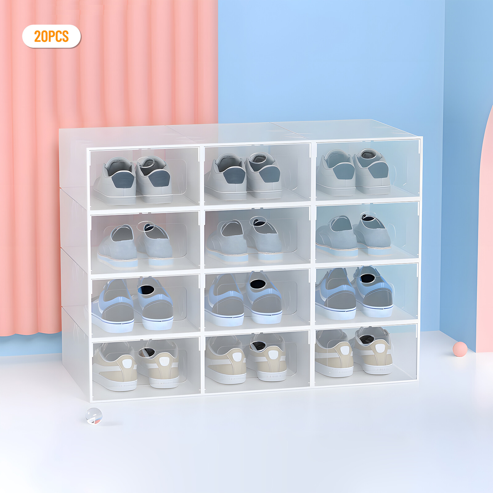 20Pcs Sneaker Display Case Organizer Stackable Shoe Storage Box Durable Plastic